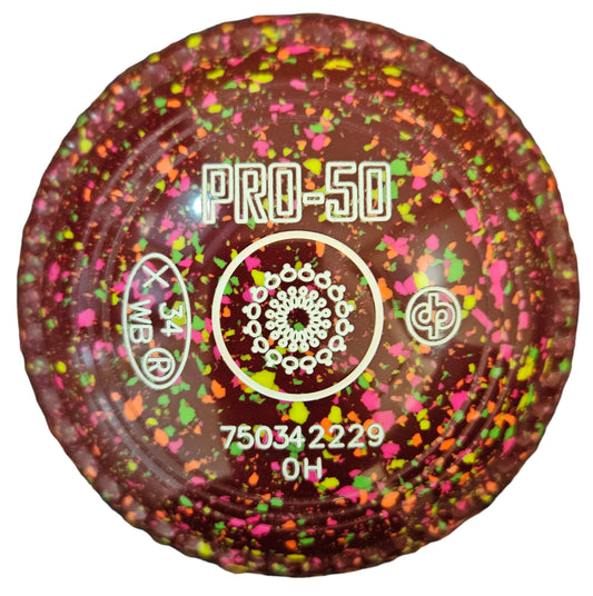 Drakes Pride Pro 50 0H Maroon Fluorescent Harlequin Geometric Emblem FRONT