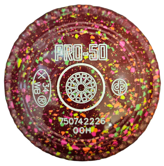 Drakes Pride Pro 50 00H Maroon Red Fluorescent Harlequin Geometric Emblem FRONT