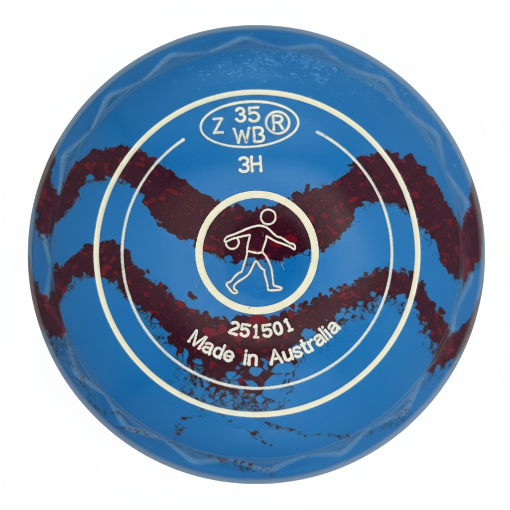 Aero Groove 3H Solid Blue - Maroon Swirl Z-Scoop Bowling Emblem Back