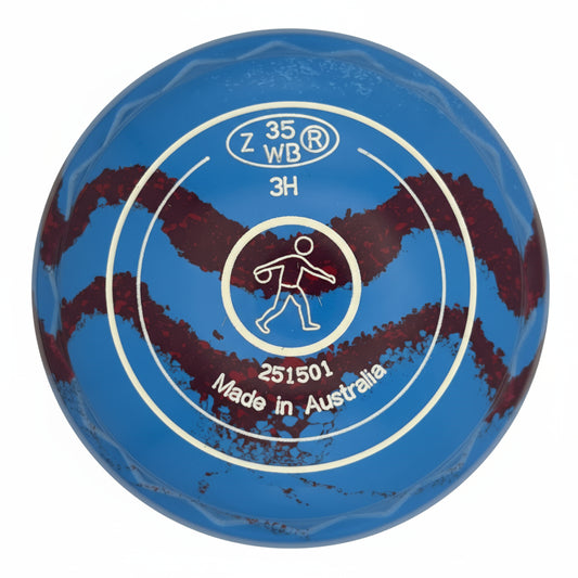 Aero Groove 3H Solid Blue - Maroon Swirl Z-Scoop Bowling Emblem Back