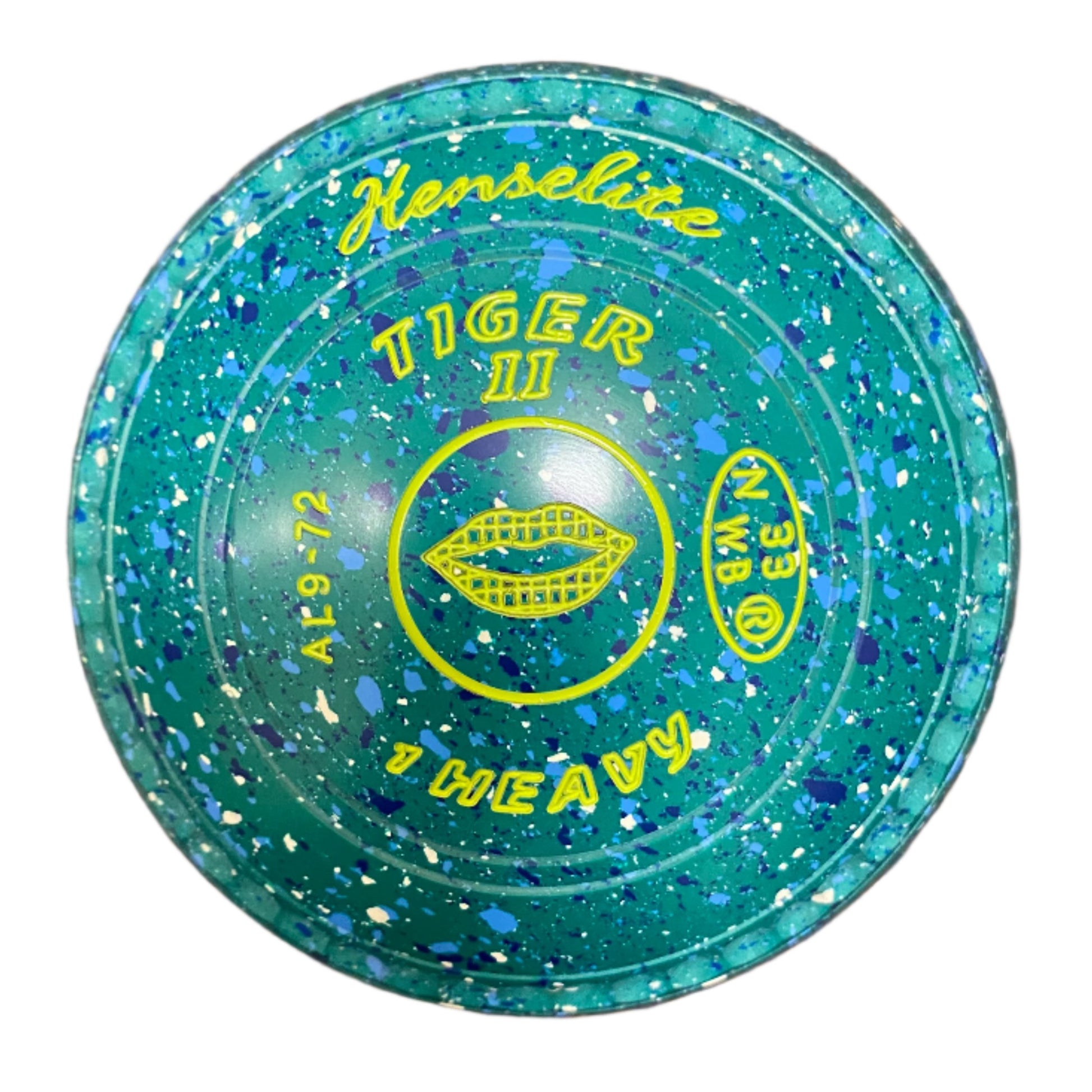 Henselite Tiger II 1H Jade Lawn Bowls with Lips Emblem and Series C Grip.