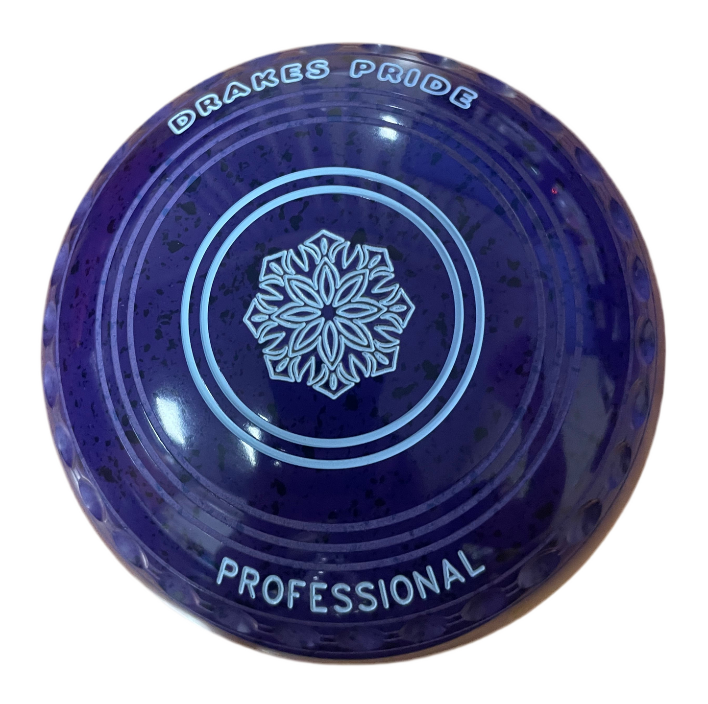 Blue professional bowl with branding on a white background