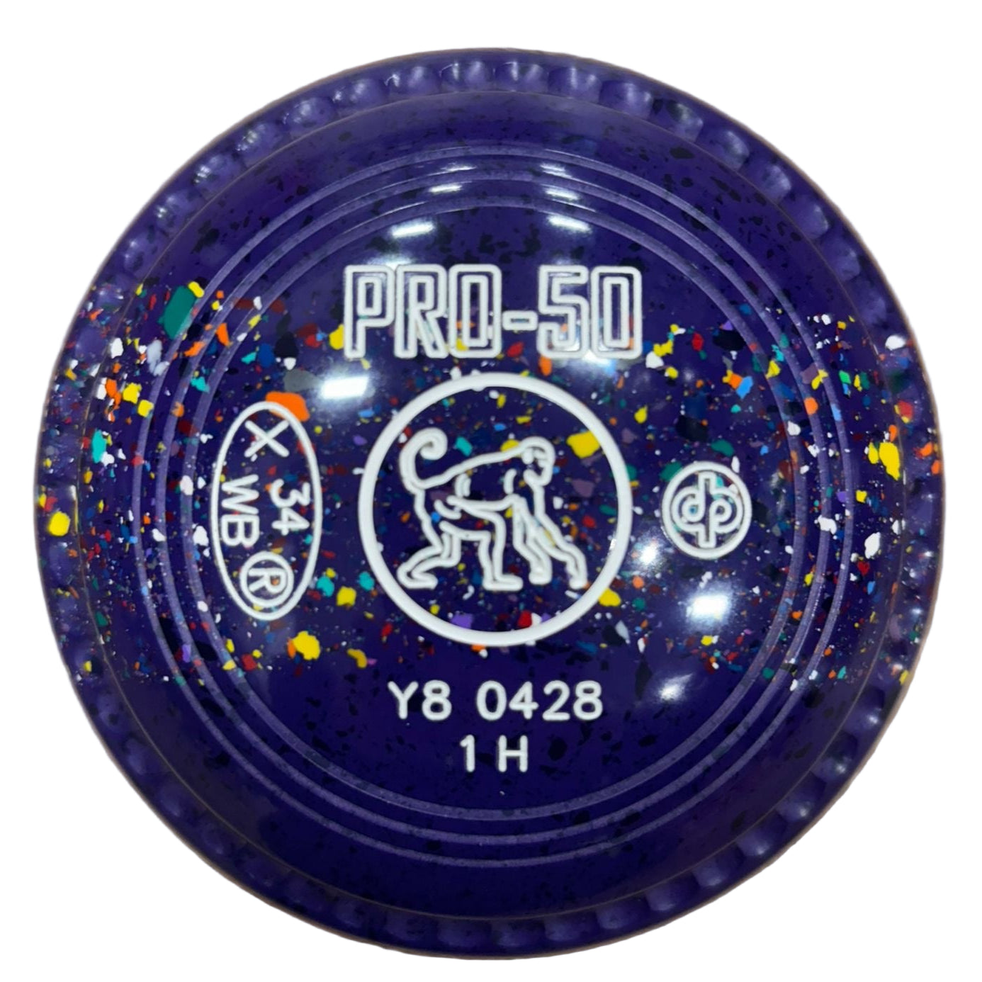 Drakes Pride Pro 50 1H Purple Blue Purple Harlequin Trio Monkey Emblem Front