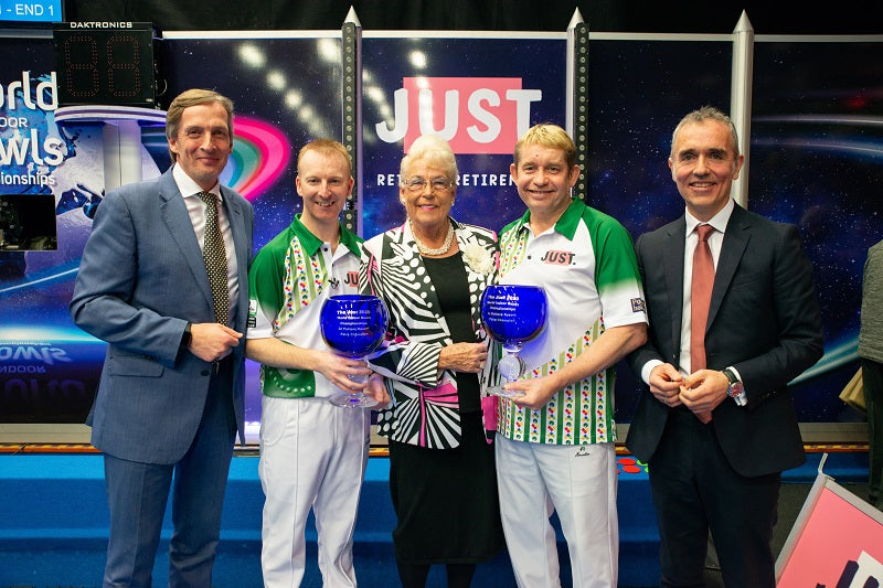 Greg and Nick win the Just 2020 World Indoor Bowls Open Pairs Final