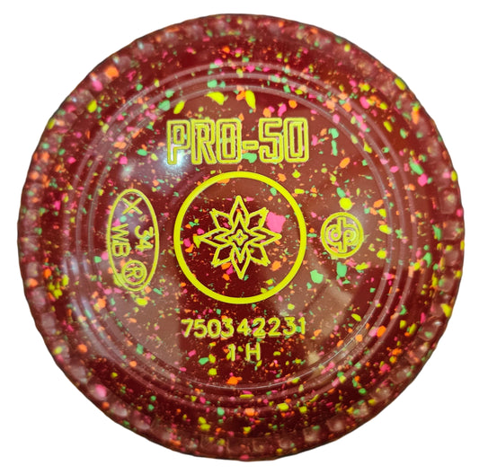 Drakes Pride Pro 50 1H Maroon Fluorescent Harlequin Star Emblem FRONT