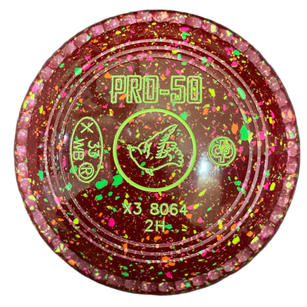 Drakes Pride Pro 50 2H Maroon Fluorescent Harlequin Bird Emblem