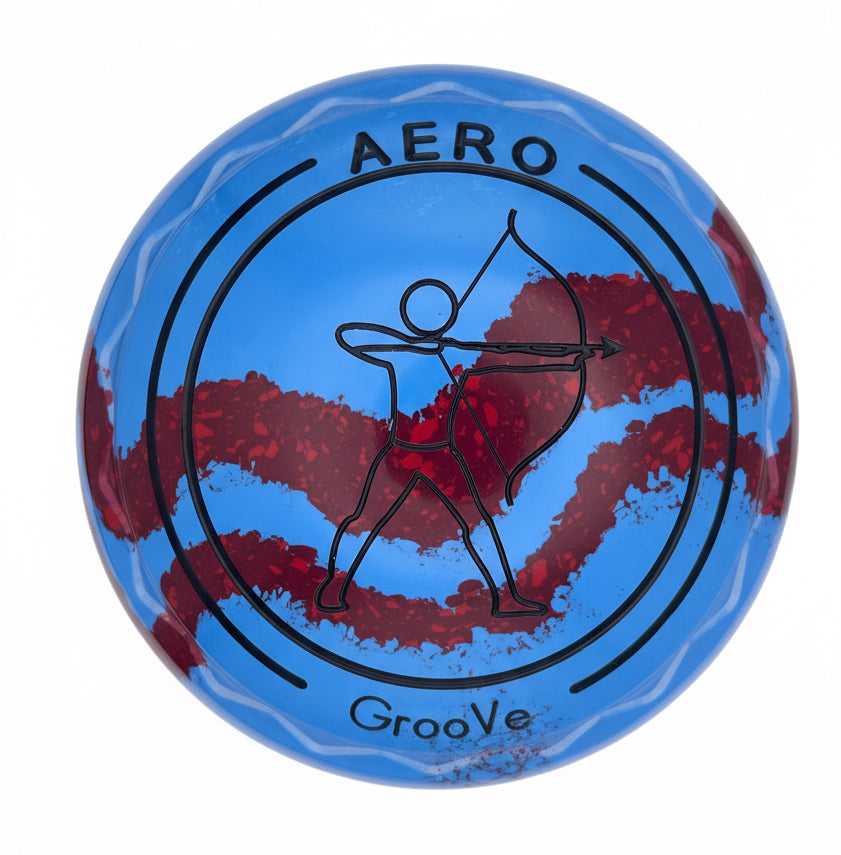 Aero Groove 3H Solid Blue - Maroon Swirl Z-Scoop Archery Emblem Front 