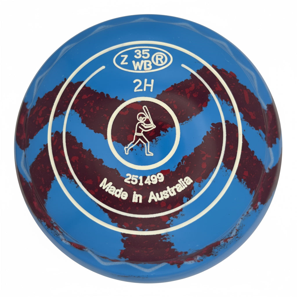 Aero Groove 2H Solid Blue - Maroon Swirl Z-Scoop Cricket Emblem Back 