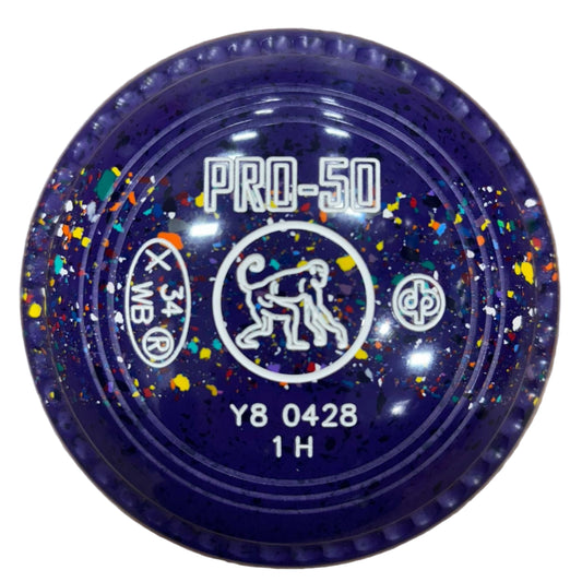 Drakes Pride Pro 50 1H Purple Blue Purple Harlequin Trio Monkey Emblem Front 