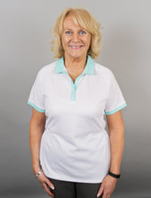 Load image into Gallery viewer, Emsmorn Flare Ladies Blouse Available in White, White-Turquoise or White-Purple
