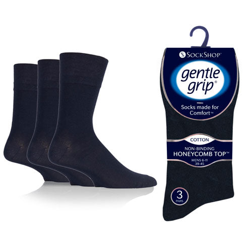 Gentle Grip Socks 3 Pack - Navy Mens